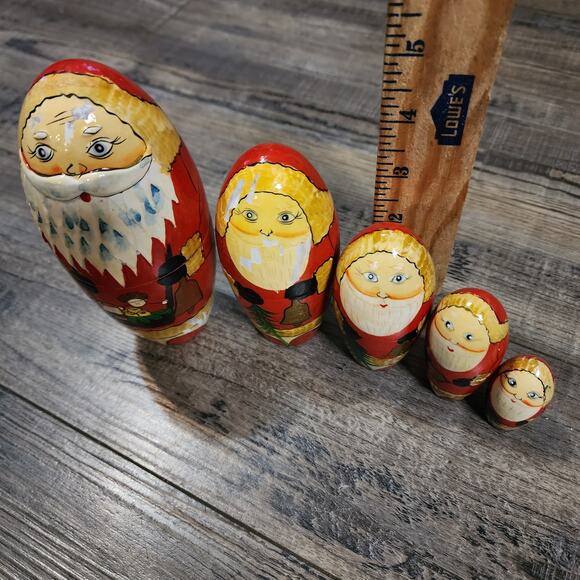 Vintage Santa wooden Nesting Dolls see pics for wear E - Picture 15 of 16